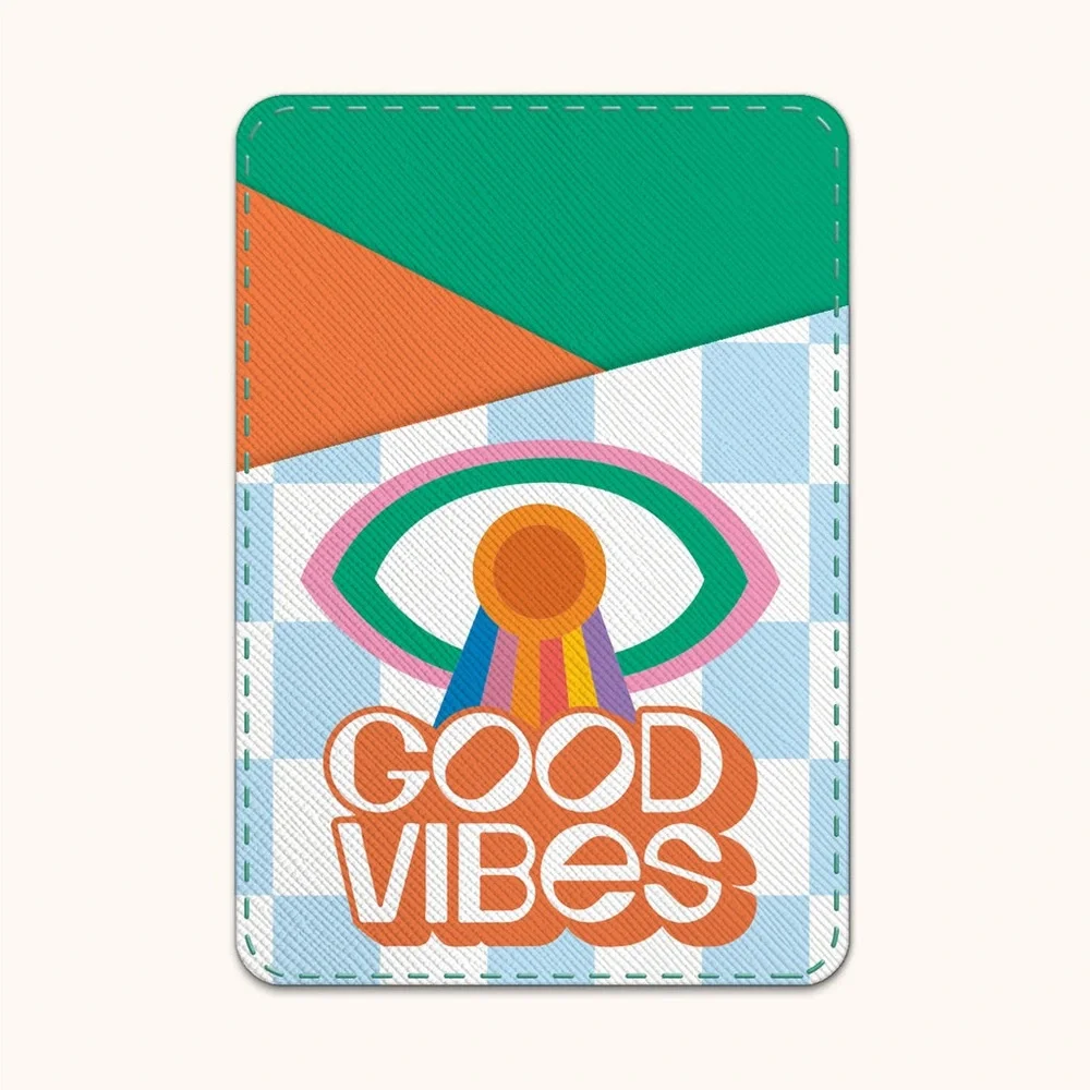 Studio Oh Stick On Cell Phone Wallet Good Vibes Eye Rainbow Orange Green NWT